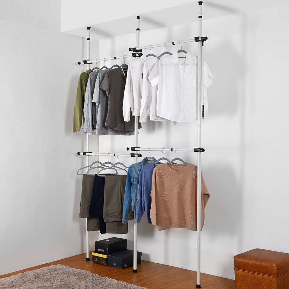 Double Telescopic 2-Tier Wardrobe Organiser Hanging Rail Clothes Rack