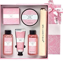 Spa Luxetique Spa Bath Gift Set, Rose Spa Gift Set, Pamper Gift Sets for Women, Gift Box for Her with Hand Cream, Body Lotion, Bubble Bath, Shower G