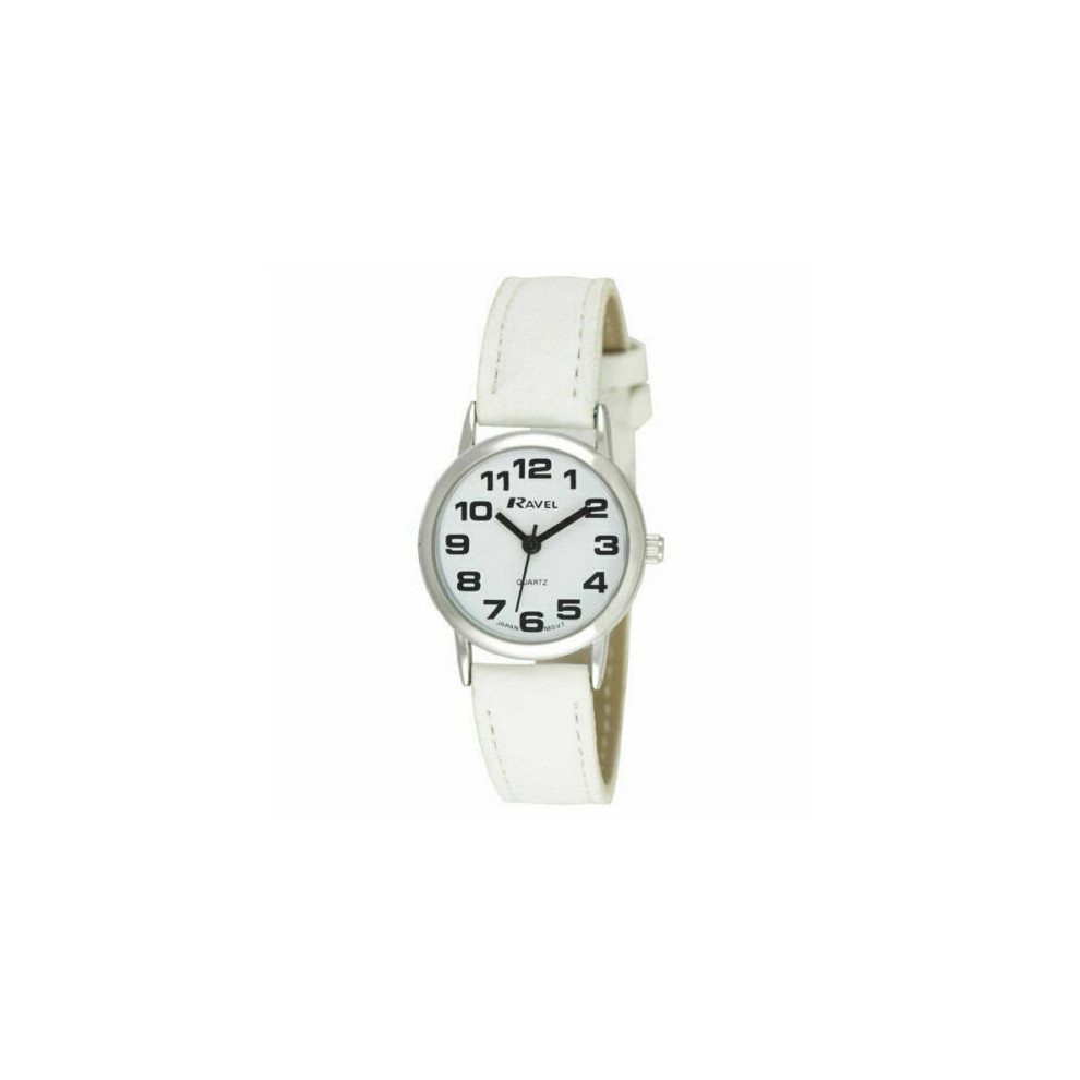 Ravel Ladies Easy Read Dial & Faux Leather Strap Watch R0105.13.4la White