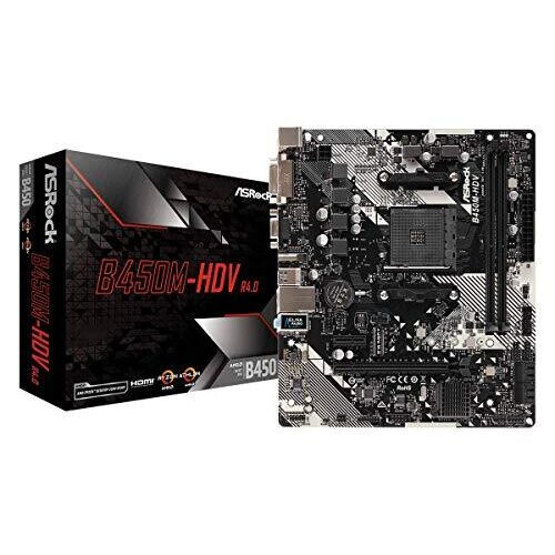 Asrock Placa Mãe - ASRock - B450M-HDV R4.0 - Socket AM4 - Micro ATX - 32 Go RAM máx