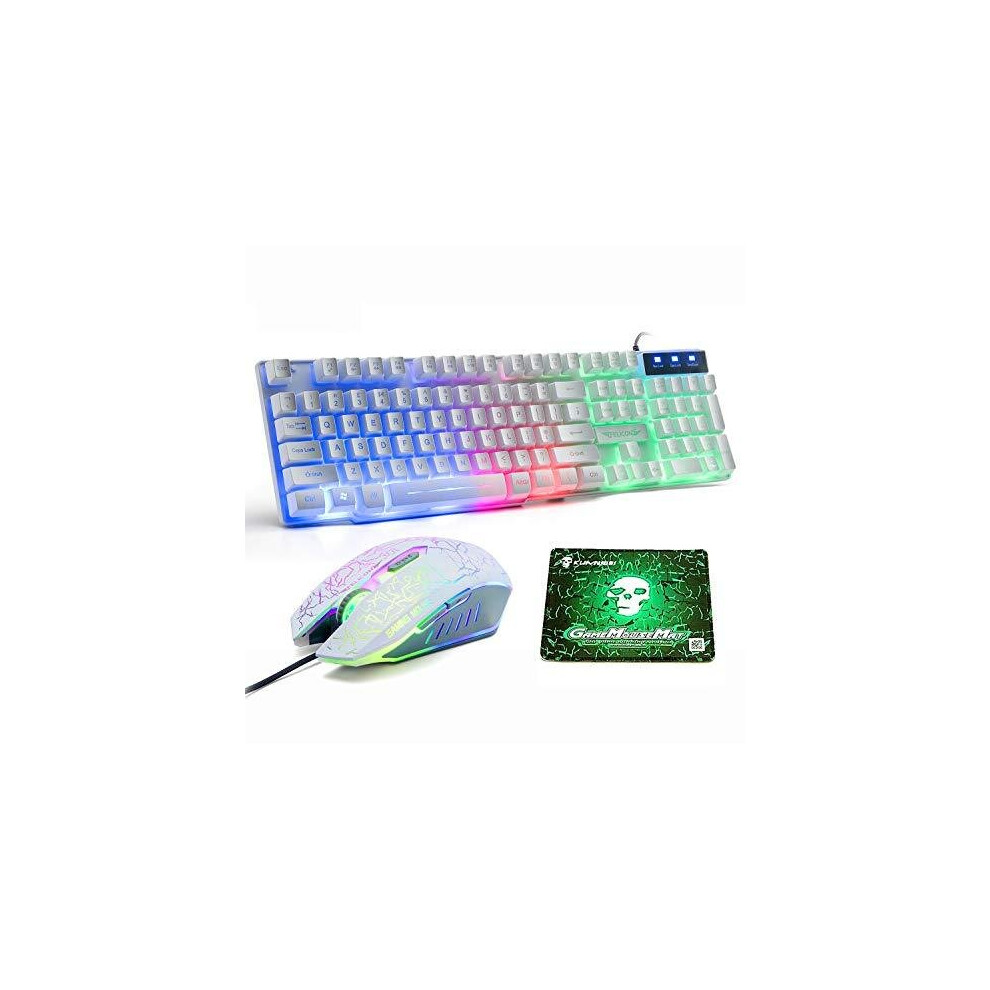Lexonelec Uk Layout Gaming Keyboard And Mouse Sets Rainbow Backlit Ergonomic Usb Gaming Keyboard + 2400Dpi 6 Buttons Optical Rainbow Led Usb Gaming White 740385407178