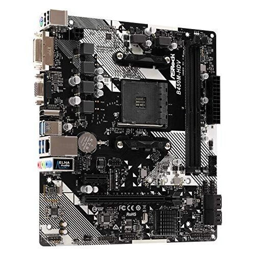 Asrock Placa Mãe - ASRock - B450M-HDV R4.0 - Socket AM4 - Micro ATX - 32 Go RAM máx 1