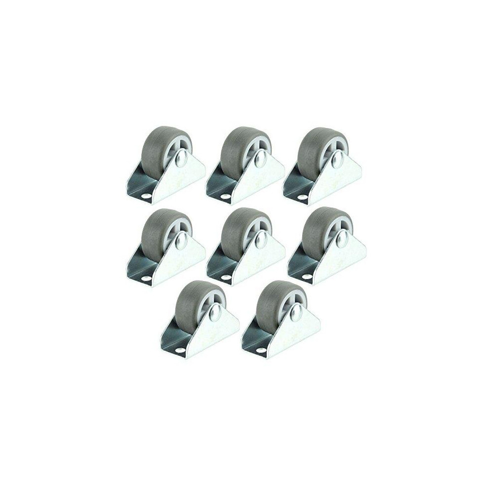 Spares2go Universal Castor Trolley Wheels Fixed Plate Fixing 1'' Mini Wheel (32mm, Pack of 8)