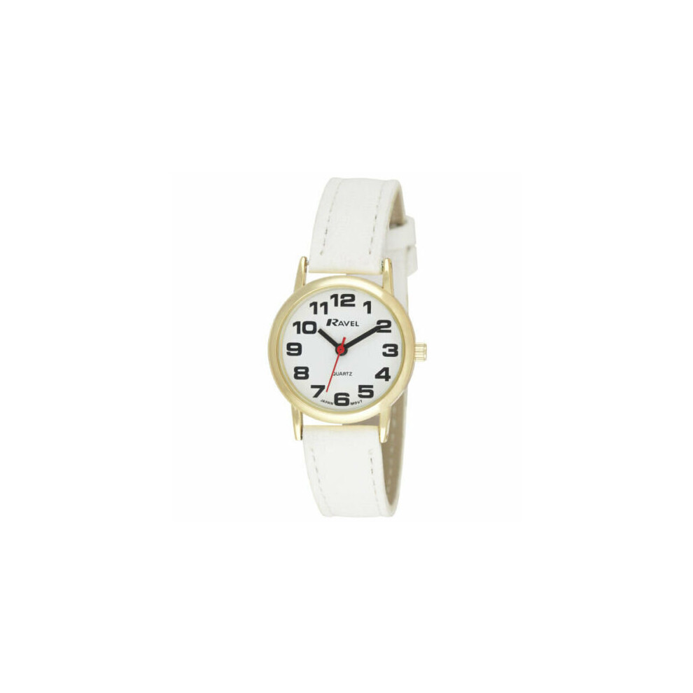 Ravel Ladies Easy Read White Dial & White Faux Leather Strap Watch R0105.34.2a White,Gold