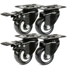 H&S 4 Castor Wheels Heavy Duty 200kg 50mm PU Rubber Swivel Trolley Furniture Caster with Brakes Black