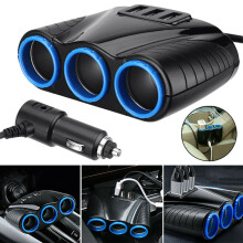 12V 3 WAY MULTI SOCKET CAR CIGARETTE LIGHTER SPLITTER 3 USB PLUG CHARGER PHONE