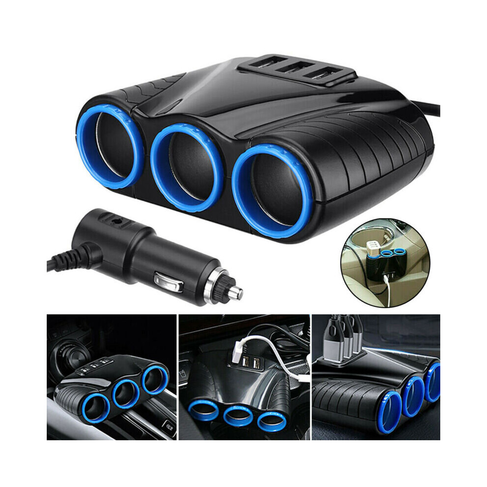 12V 3 Way Multi Socket Car Cigarette Lighter Splitter 3 Usb Plug Charger Phone 683546685384