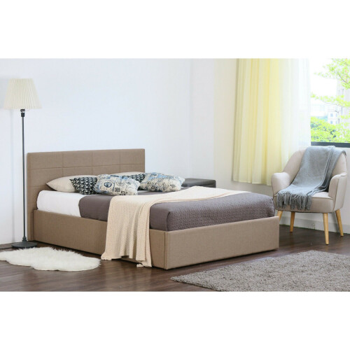 Comfy Living (4ft6 Double, Mocha) Chanel Linen Fabric Storage Ottoman Bed