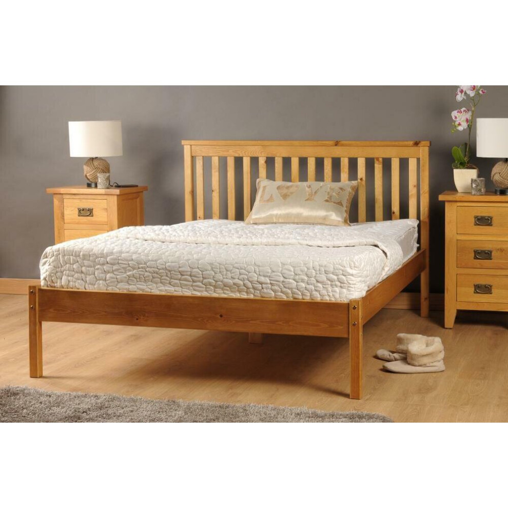 (4ft6 Double, Caramel) Riga Wooden Bed Frame with Ameila Mattress