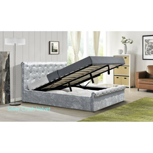 Marseille Crushed Velvet Diamante Ottoman Sleigh Bed with Tanya