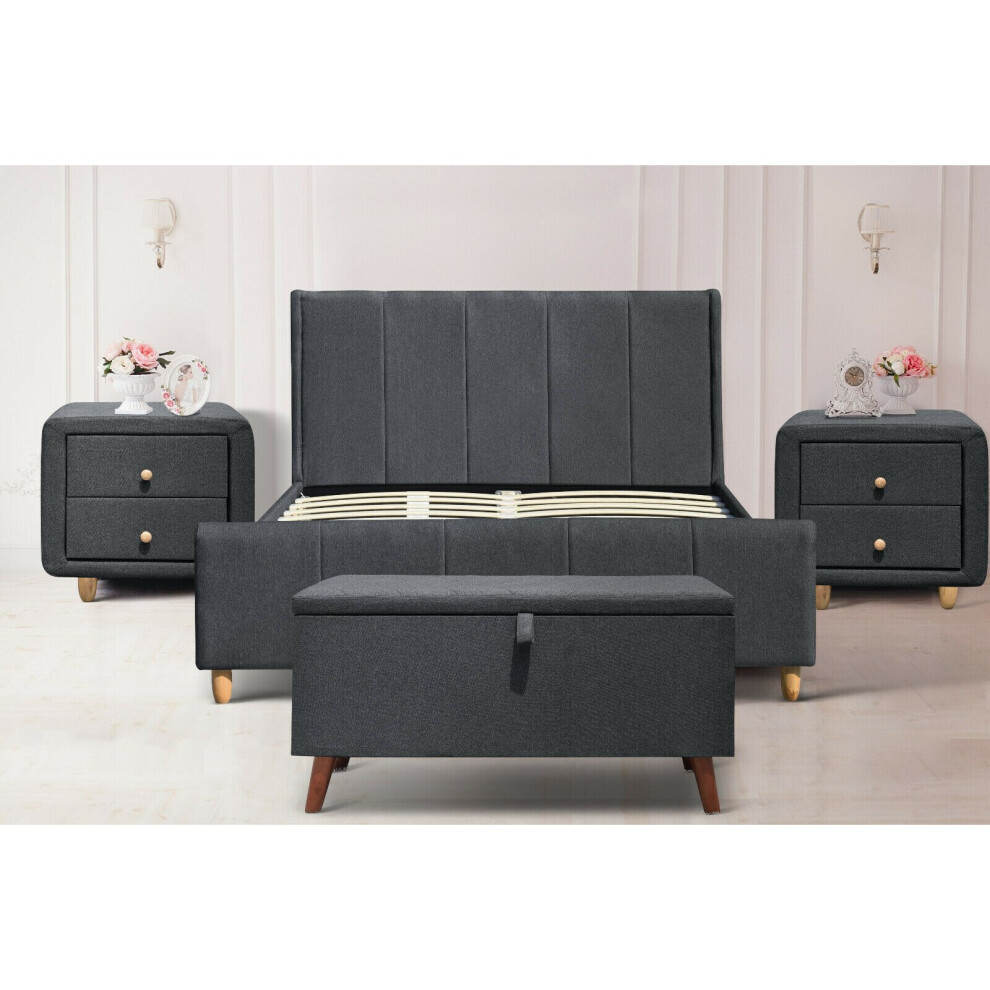 (4ft6 Double, Grey) Jakarta Linen Fabric Bed Frame with Tanya Mattress