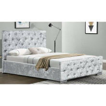 (4ft6 Double, Silver) Palma Crushed Velvet Diamante Chesterfield Bedframe with Lucy Mattress
