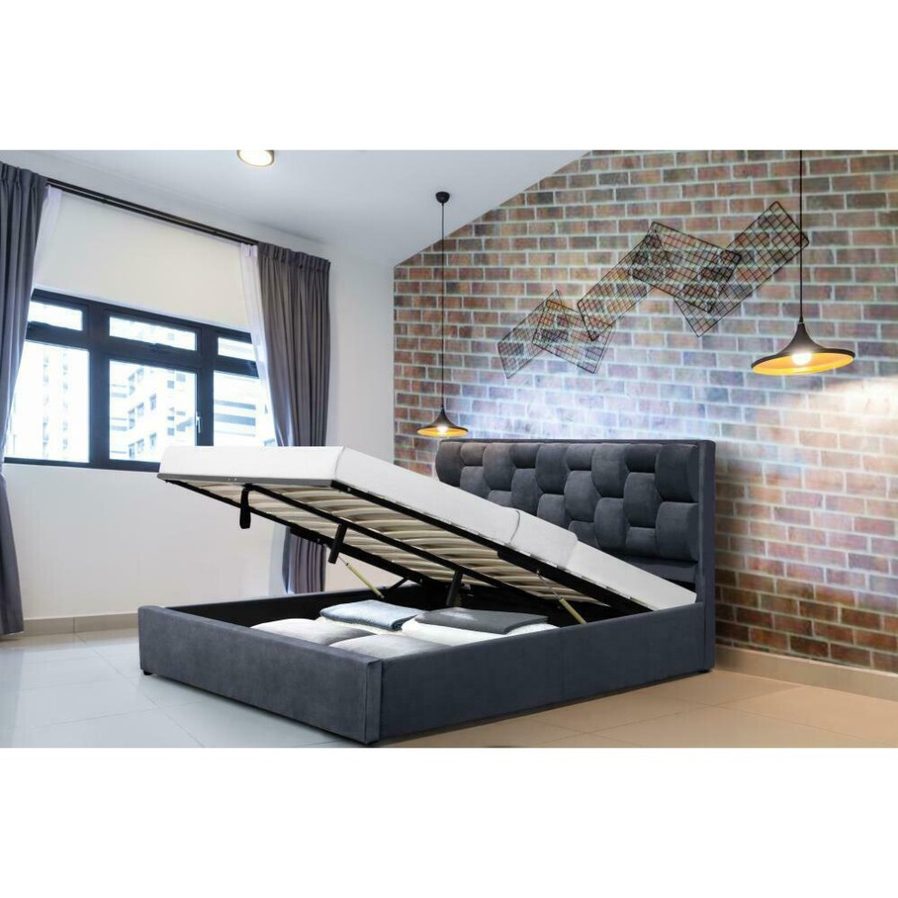 (5ft Kingsize, Grey) Wellington PLush Velvet Ottoman Fabric Bed Frame with Charlotte Mattress