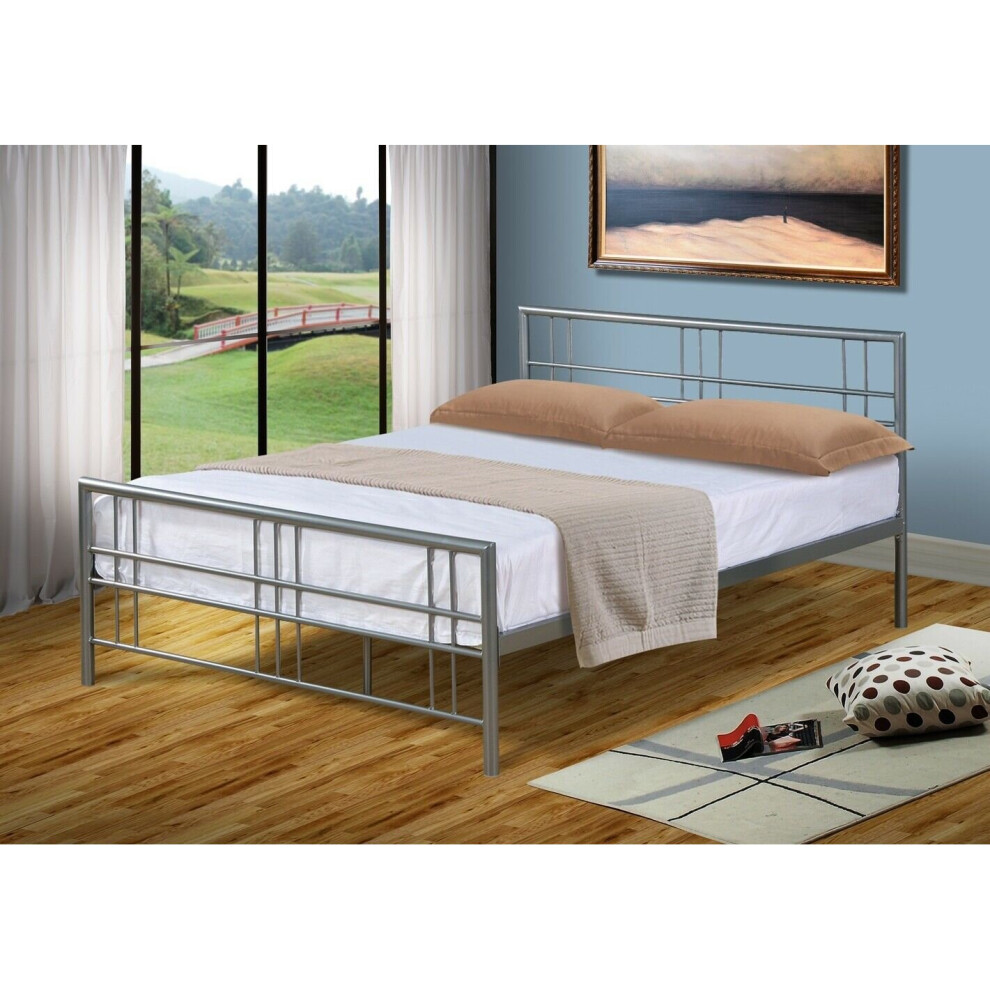 (3ft Single, Silver) Luna Metal Bed Frame with Charlotte Mattress
