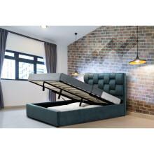 (4ft6 Double, Blue) Wellington PLush Velvet Ottoman Fabric Bed Frame