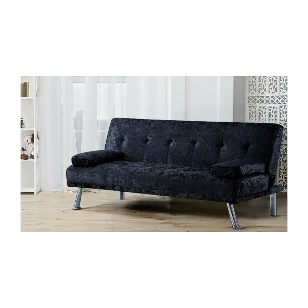 (Black) Naples Crushed Velvet Sofa Bed