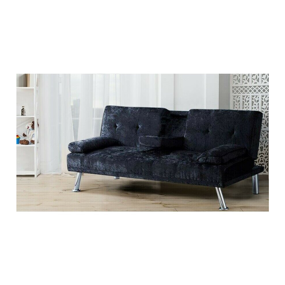 (Black) COMFY-LIVING Verona Crushed Velvet Sofa Bed