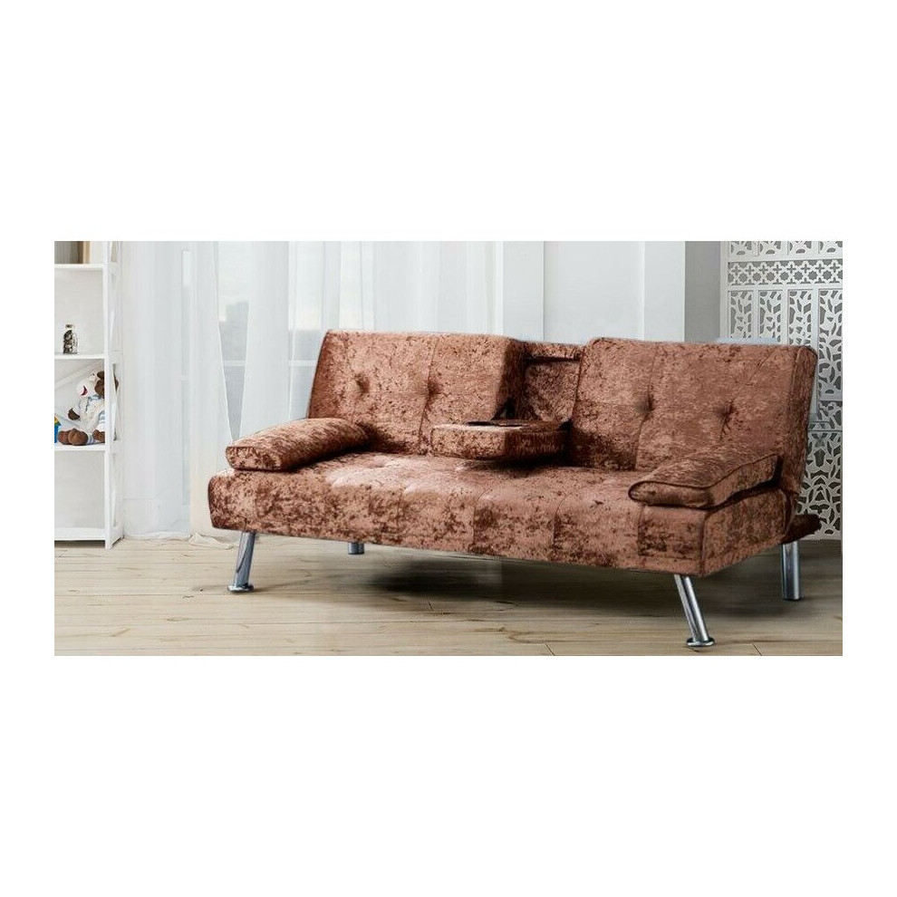 (Brown) COMFY-LIVING Verona Crushed Velvet Sofa Bed