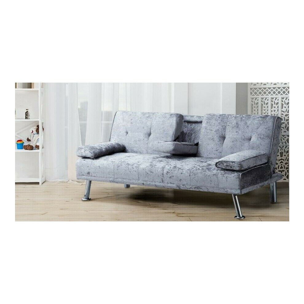 (Steel) COMFY-LIVING Verona Crushed Velvet Sofa Bed