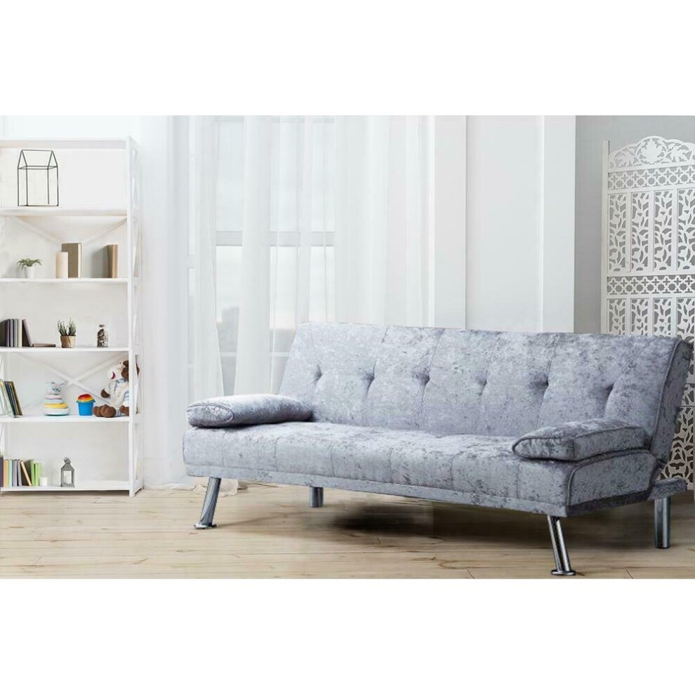 (Steel) Naples Crushed Velvet Sofa Bed