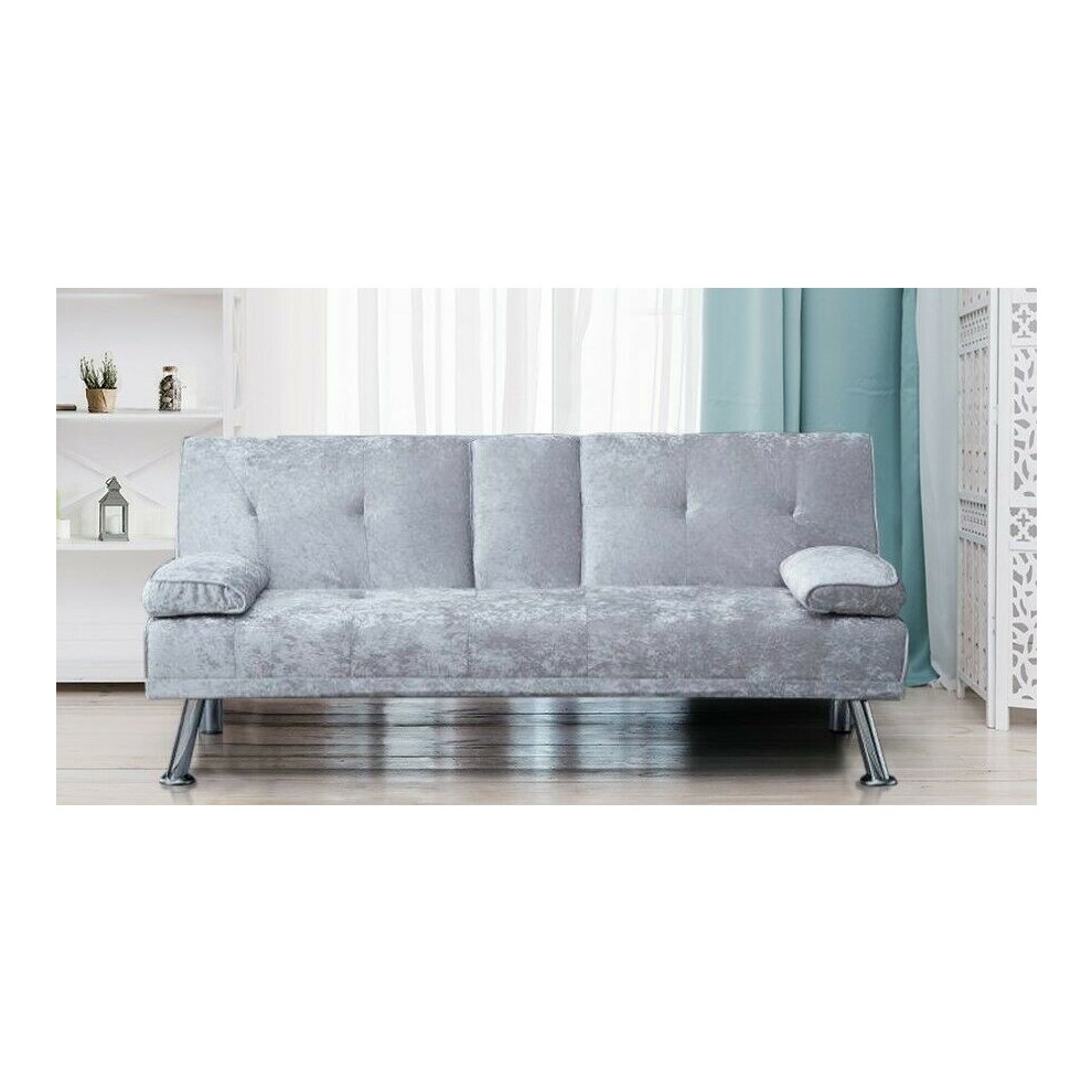 (Silver) COMFY-LIVING Verona Crushed Velvet Sofa Bed