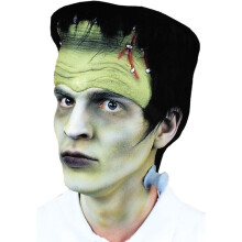 Monster HDPC latex hovedstykke med sort hår og nakkebolter – Klar til Halloween