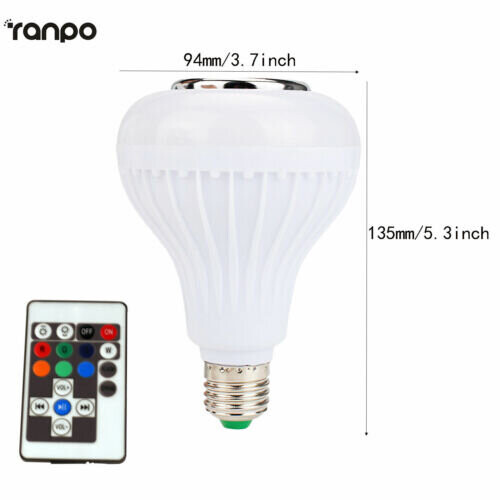 Ranpo 2PCS LED Wireless Bluetooth Bulb Light Speaker 12W Smart Music Play Lamp + Remote 1