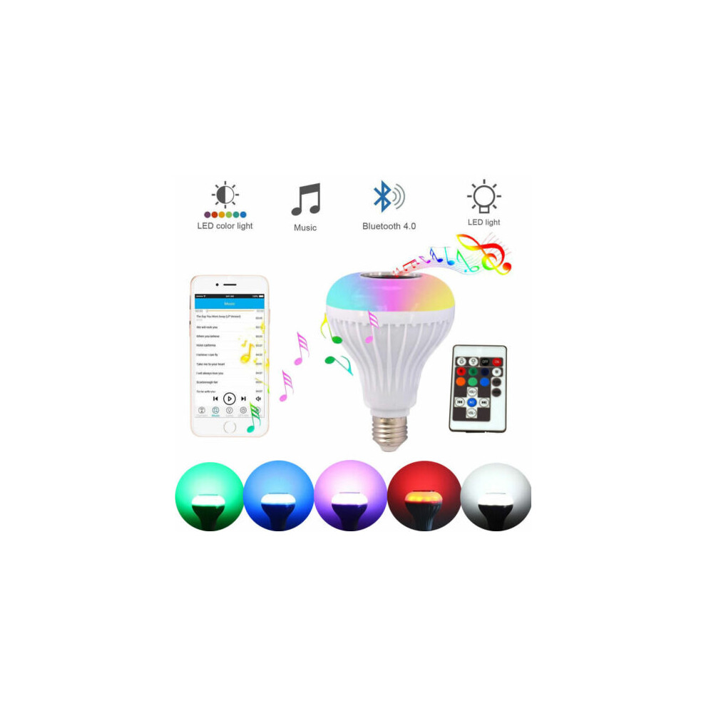 2PCS LED Wireless Bluetooth RGB Bulb Light Speaker 12W Smart Music Play Lamp + Remote