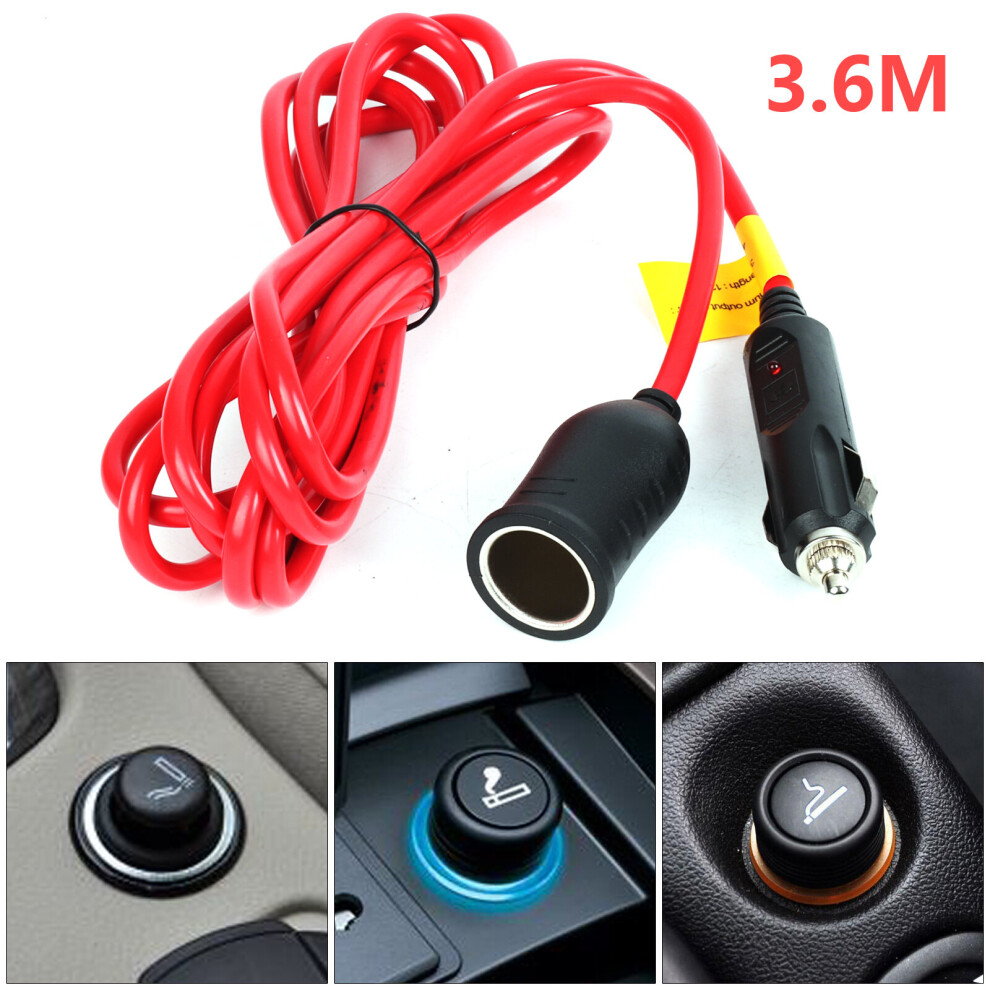 12V 3.6M Car Cigarette Lighter Extension Cable Lead Charger Power Sock 714367567693