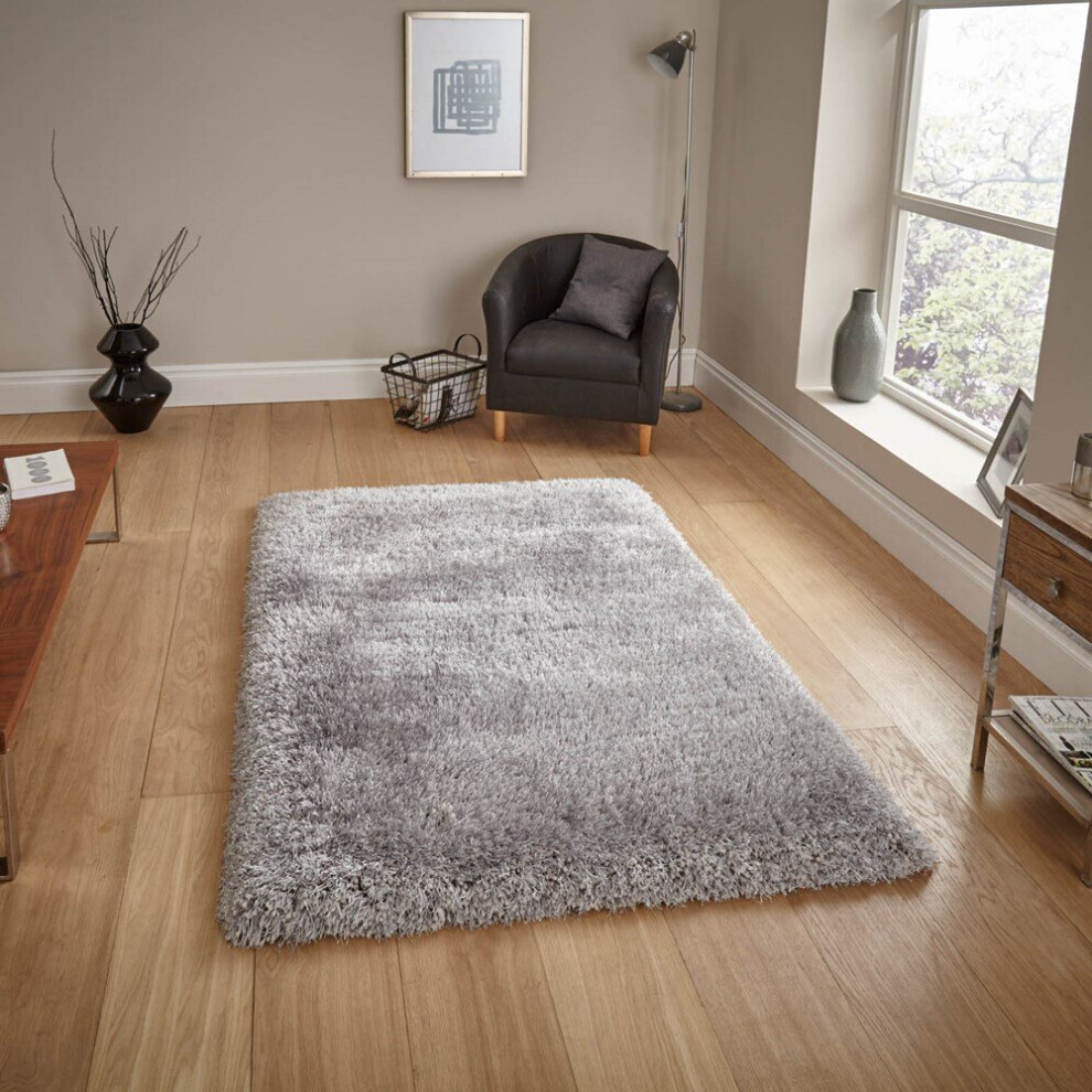 Think Rugs (80X150cm) Montana Shaggy Rugs In Small Large Thick Soft Plain Pile Luxury Mats Silver