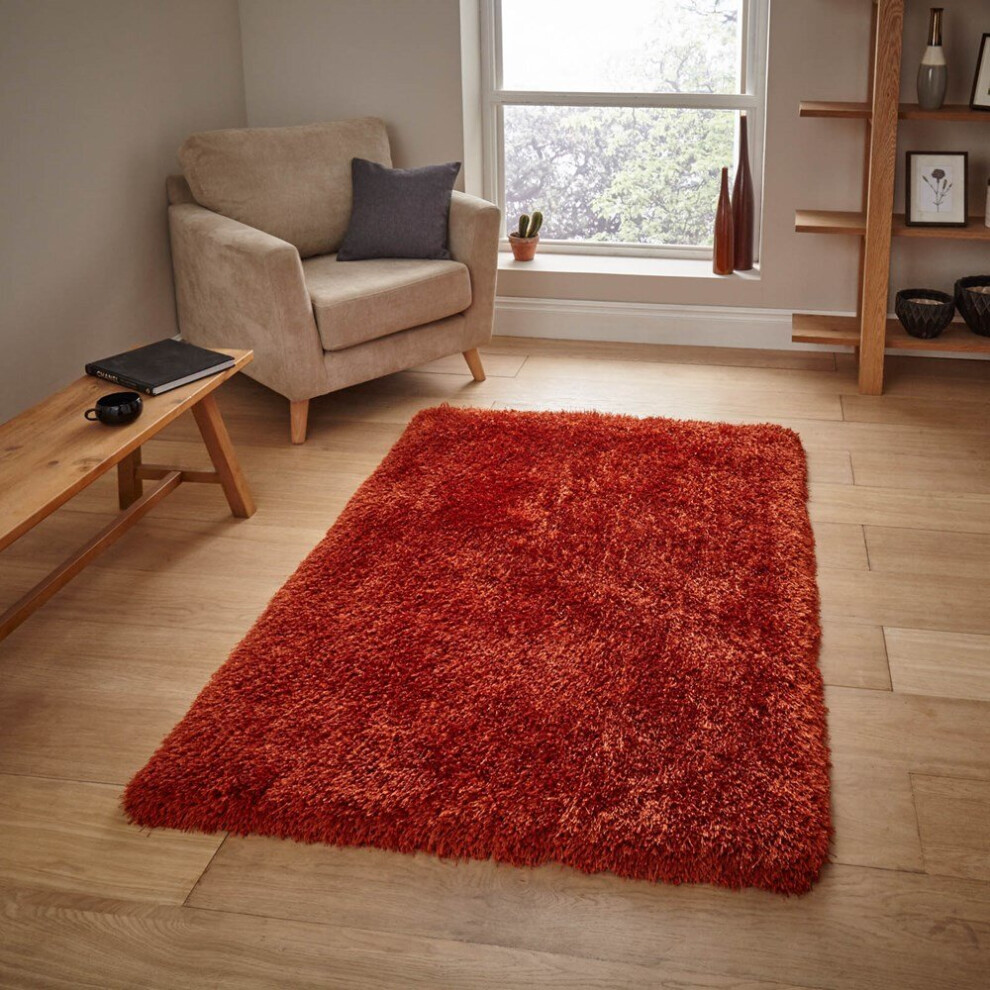 Think Rugs (150X230cm) Montana Shaggy Rugs In Terracotta Small Large Thick Soft Plain Pile Luxury Mats Orange