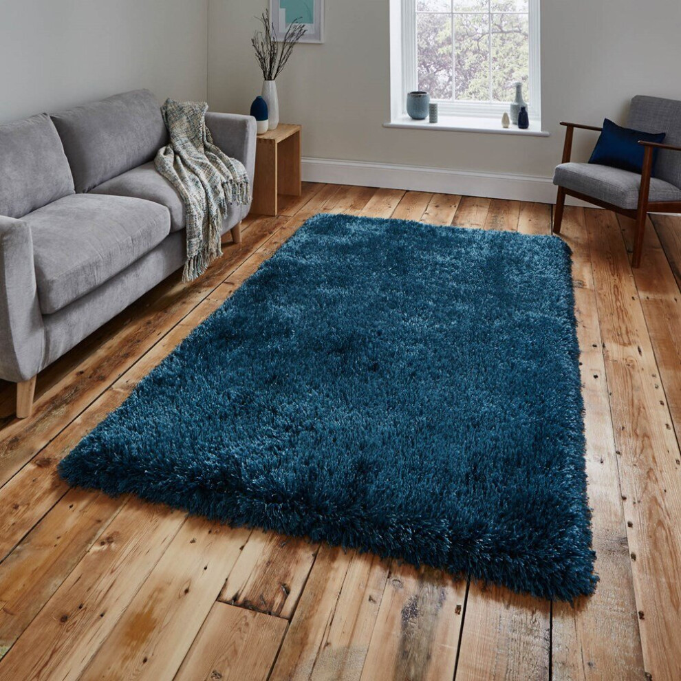 (150x230cm	) Montana Shaggy Rugs in Steel Blue Small Large Thick Soft Plain Pile Luxury Mats