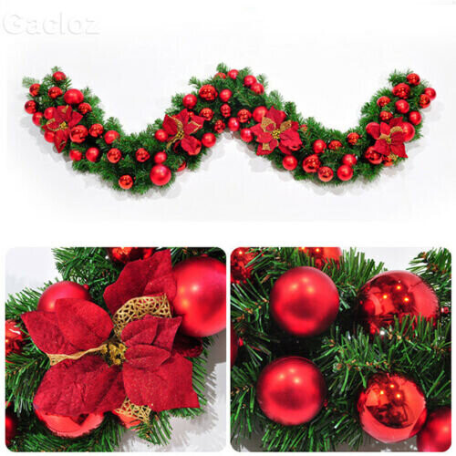 (LED Red Wreath Garland) Christmas light Garland Fireplace Tree Artificial Decor Vine Wreath