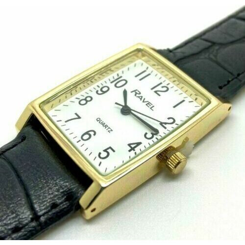 Ravel Men's Classic Rectangular Strap Watch - Black / Gold by Ravel R0120.01.1A 2