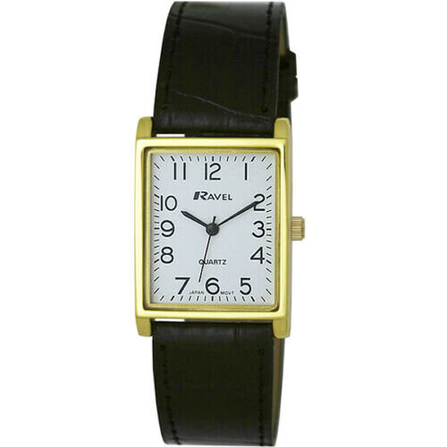 Ravel Men's Classic Rectangular Strap Watch - Black / Gold by Ravel R0120.01.1A
