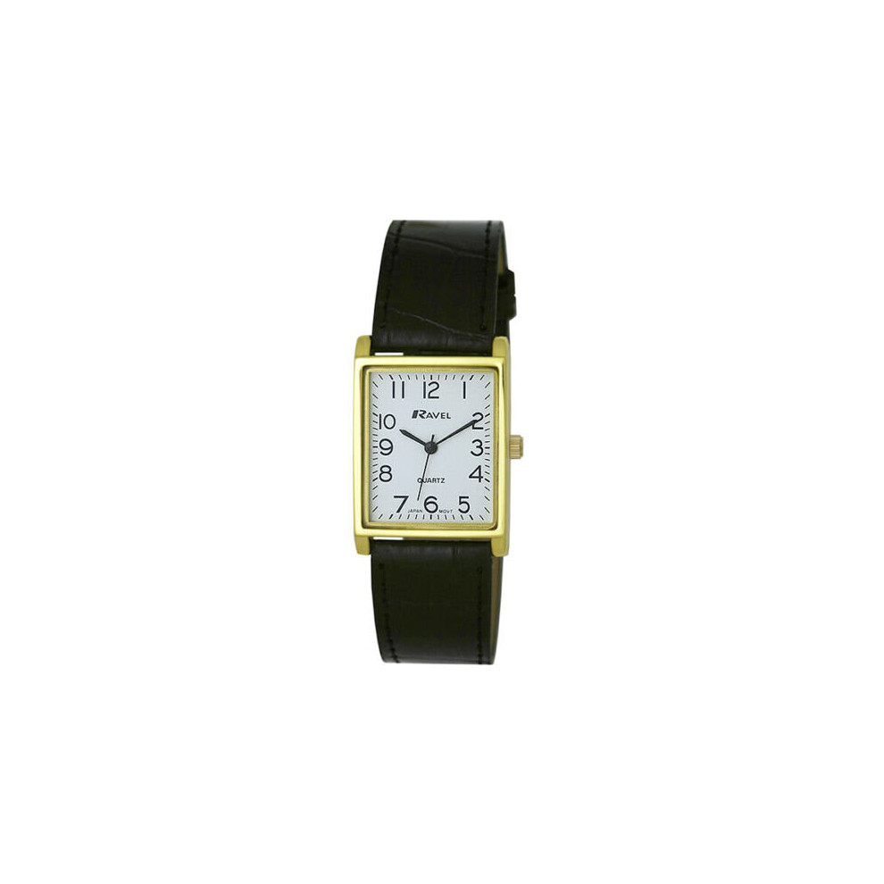 Men's Classic Rectangular Strap Watch - Black / Gold by Ravel R0120.01.1A