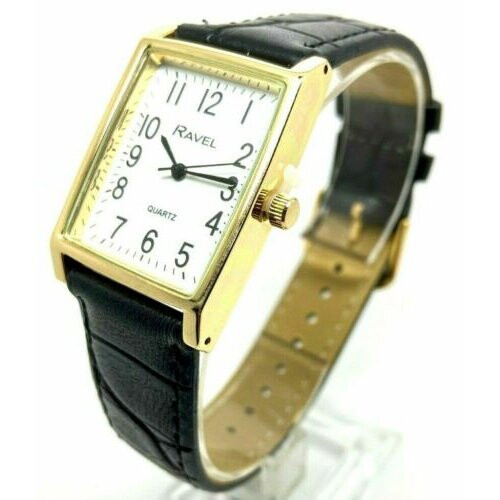 Ravel Men's Classic Rectangular Strap Watch - Black / Gold by Ravel R0120.01.1A 1