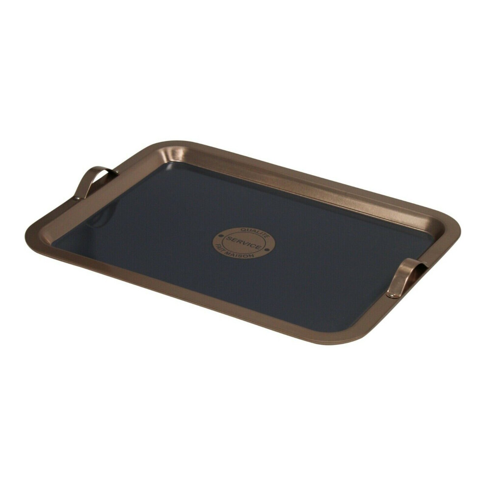 Large 40 x 30cm Serving Tray Copper & Grey Tray Modern Design With Handles