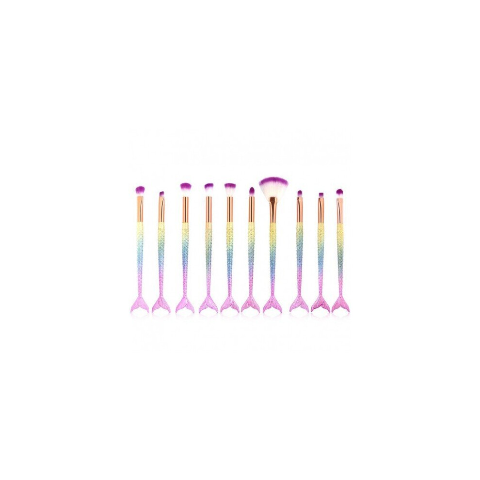 Watanablemarket Maange New Arrival 10Pc Mermaid Foundation Eyeshadow Contour Eye Lip Makeup Brushes Set