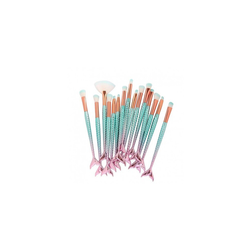 Watanablemarket Maange New Arrival 15Pc Mermaid Foundation Eyeshadow Contour Eye Lip Makeup Brushes Set