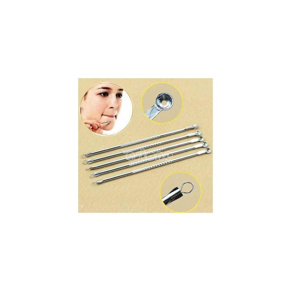 Watanablemarket 5Pcs Antibacterial Acne Cleansing Cleaning Blackhead Comedone Extractor Stainless Needles Removal Pimple Blemish Remover Tool