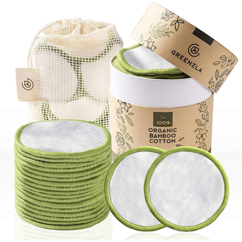 20 Pack Reusable Makeup Remover Pads 100% Organic Bamboo Cotton Rounds For All Skin Types With Laundry Bag & Storage Box