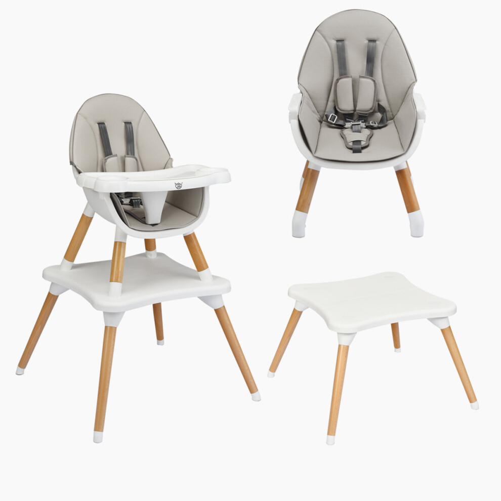 4 in 1 Baby High Chair Child Feeding Seat Food Tray Safety Belt Grey