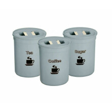 Blue 3-Piece Plastic Canister Set for Tea, Coffee & Sugar – 850ml, Airtight, Food-Grade, Easy-Clean