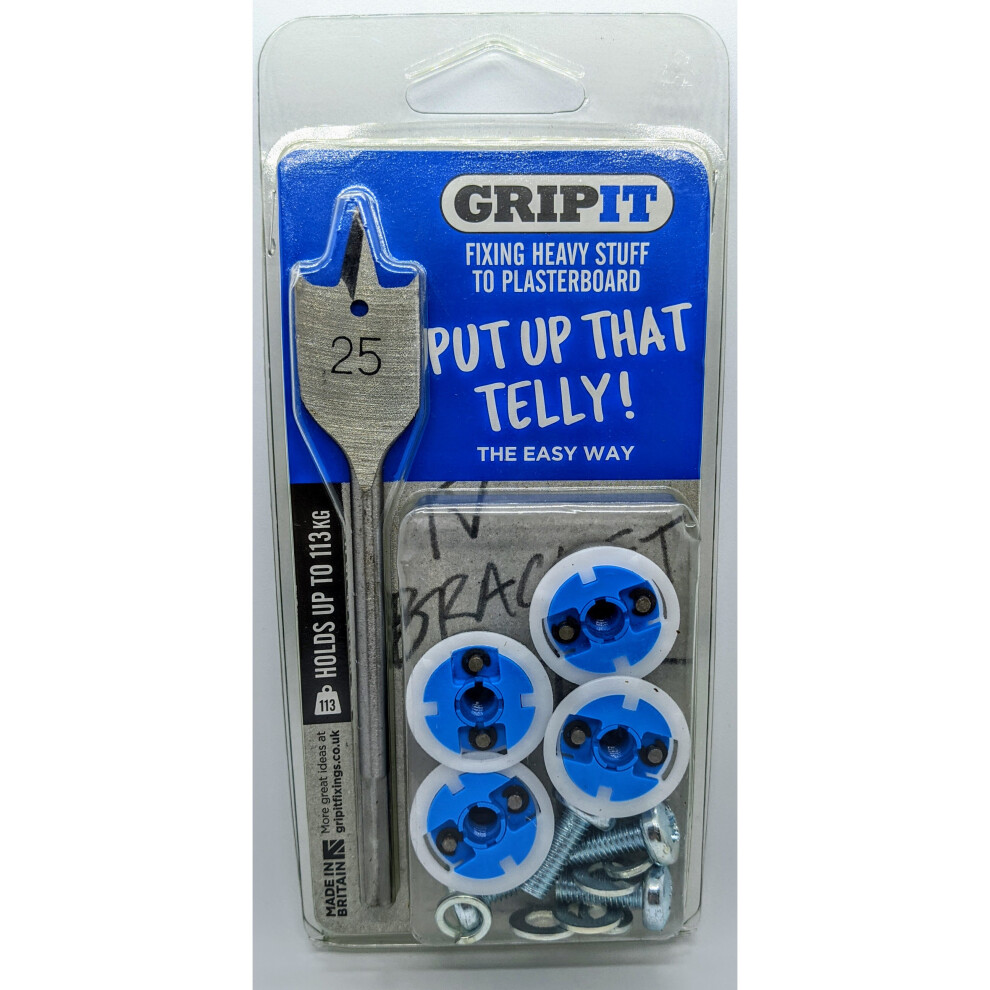 Gripit TV Hanging Kit With Blue Fixings & Drill Bit For Plasterboard