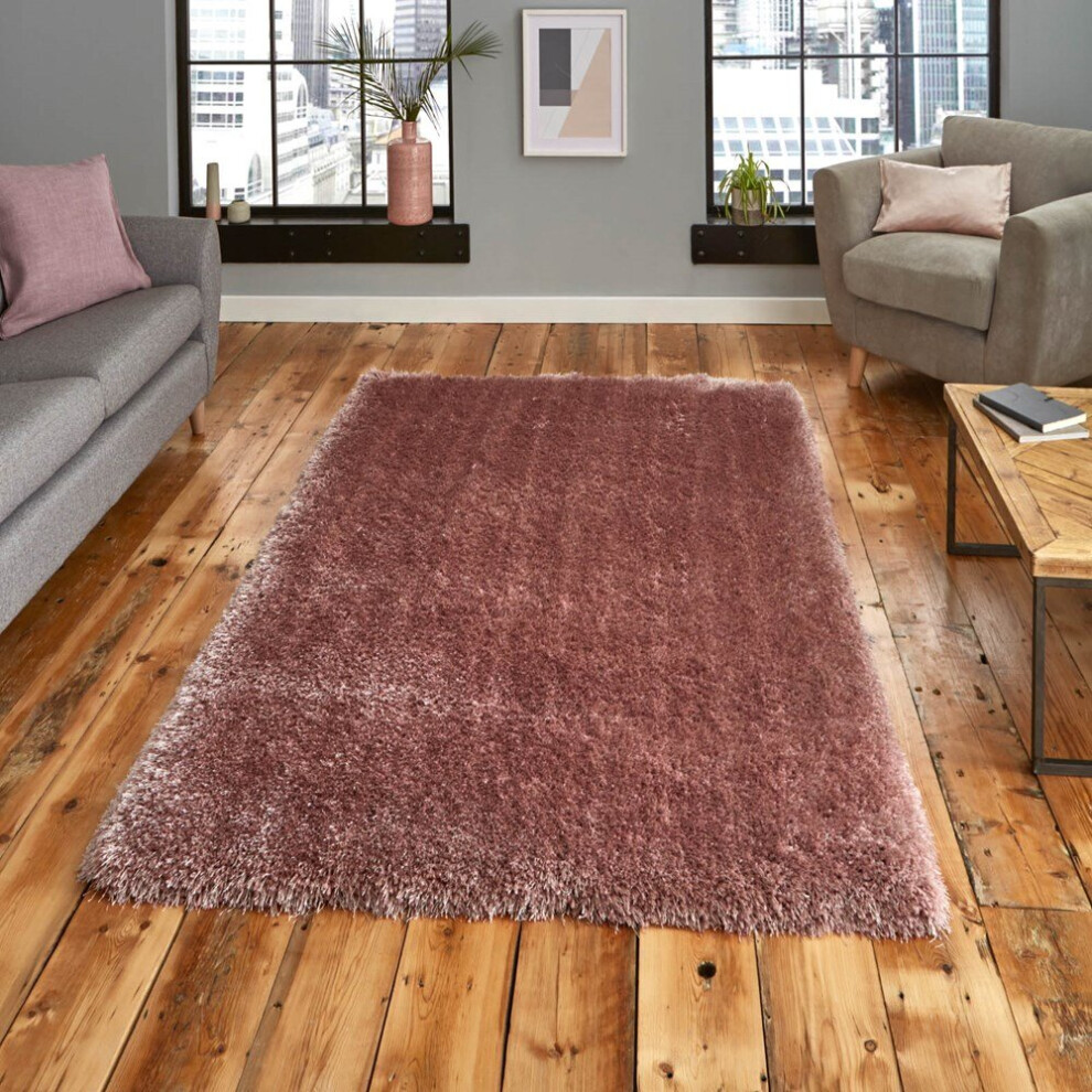 Think Rugs (60X120cm) Montana Shaggy Rugs In Rose Small Large Thick Soft Plain Pile Luxury Mats Pink