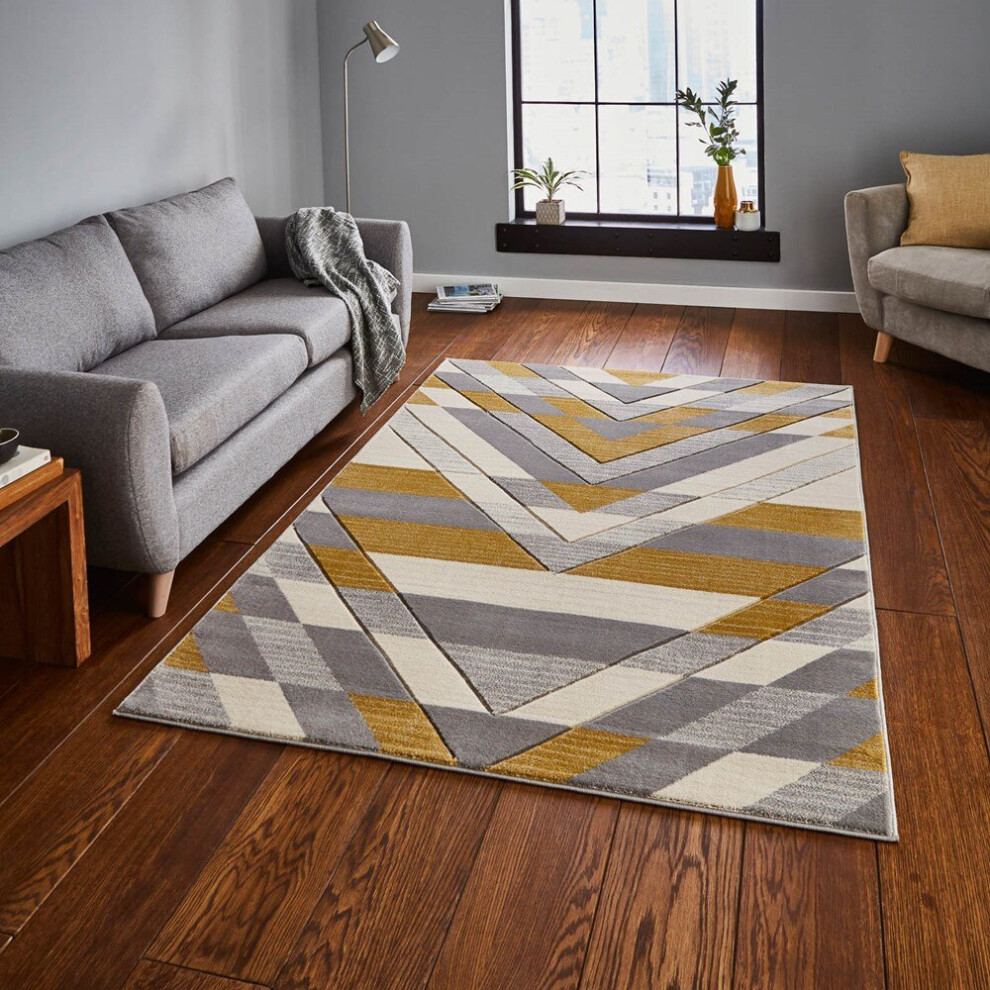 (160x220cm	) Stylish Fashionable Geometric Design Hand Carved Soft Pembroke Rugs G2075 in Beige and Yellow