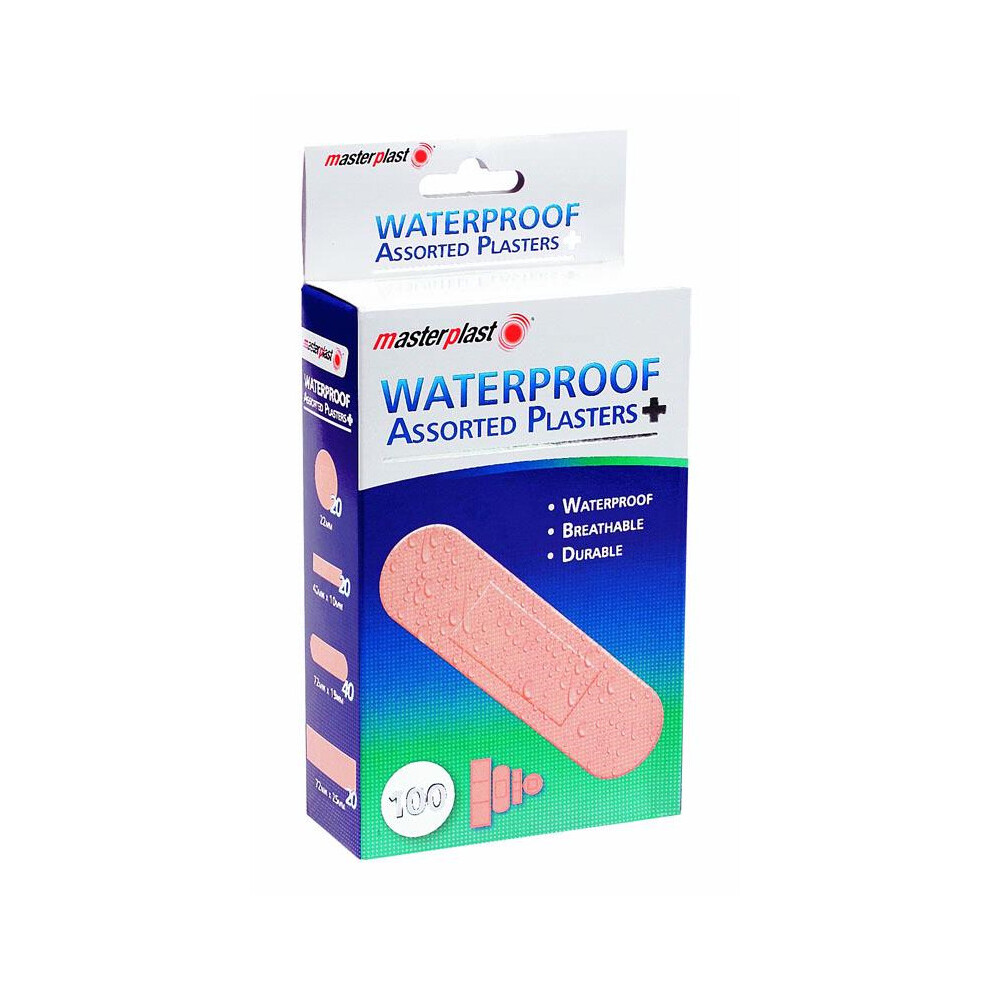 Masterplast 100 Assorted Waterproof Plaster Cut Travel First Aid Flexible Durable Breathable