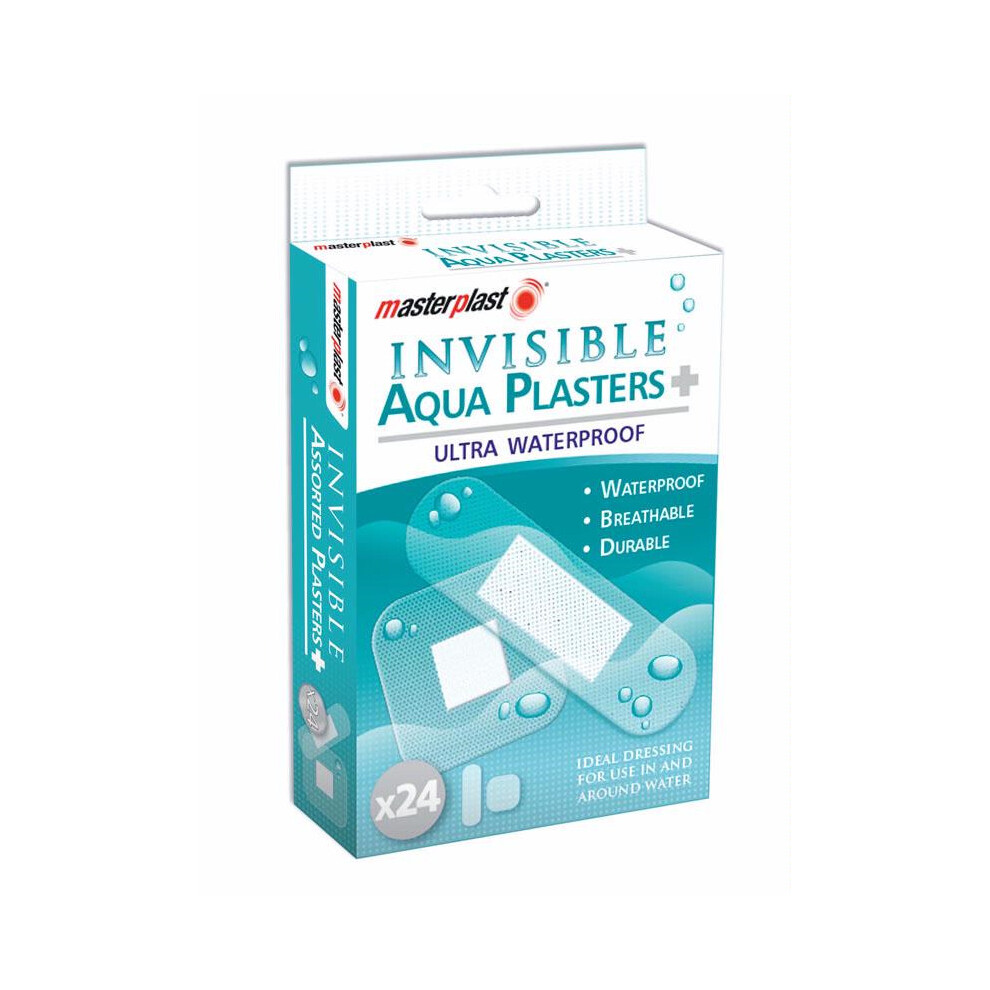 Masterplast 24 Invisible Aqua Plaster Clear Assorted Breathable Waterproof First Aid Bandage