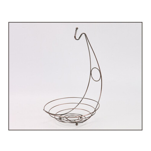 (Bronze) Creative Lovely 2 in 1 Banana Hanger Fruit Bowl Iron Holder Storage Basket Stand